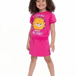 Toodler Pink Garfield Graphic 2 Piece Sweatshirt and Skirt Set